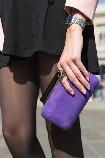 Dettaglio della borsa durante la Milano Fashion Week — Foto Stock