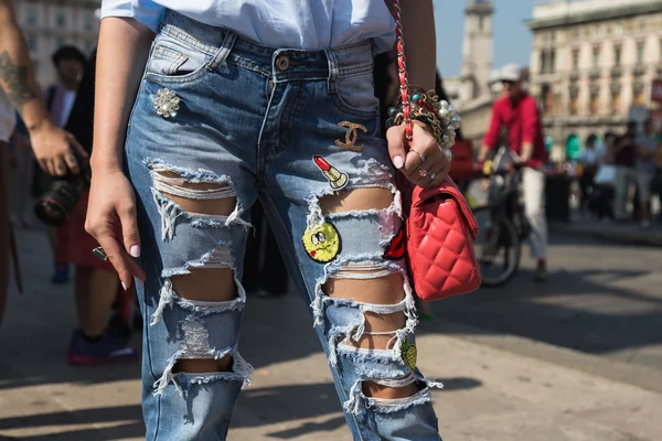 Detalle del bolso durante la Semana de la Moda de Milán — Foto de Stock