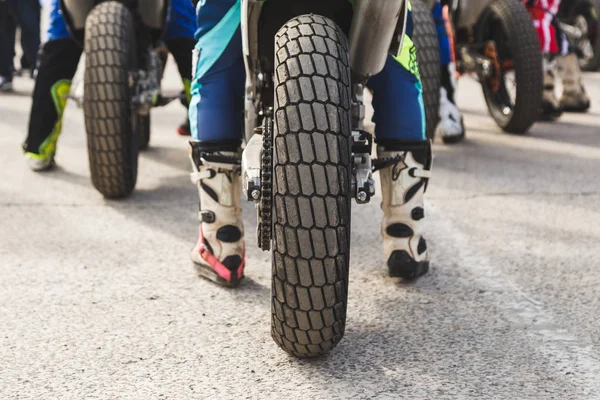 Λεπτομέρεια του motocross πιλότος στην Eicma 2016 — Φωτογραφία Αρχείου