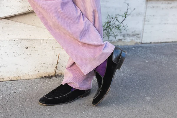 Detail der Schuhe auf der Mailänder Männermodewoche — Stockfoto