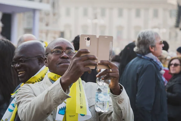 Pelgrims Welkom Zijne Heiligheid Paus Francis — Stockfoto