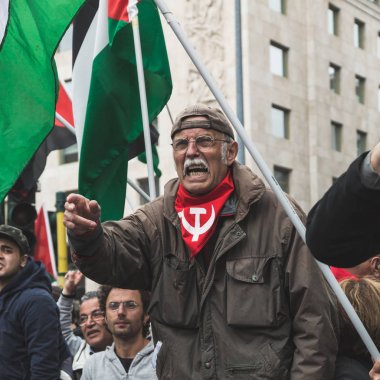 Pro-Palestinian demonstrators contest the Jewish Brigade clipart