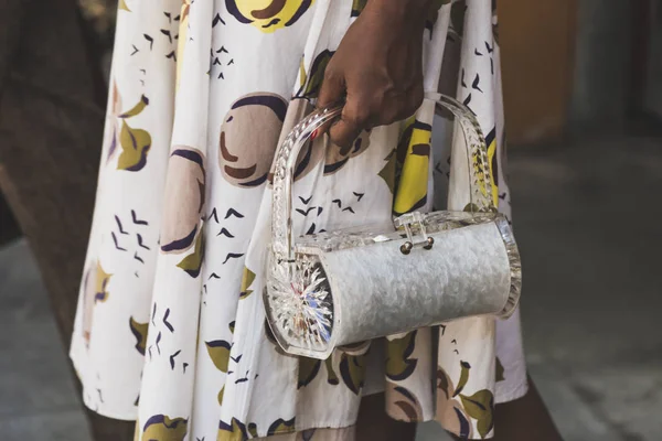 Detail of bag at Milan Men's Fashion Week — Stock Photo, Image