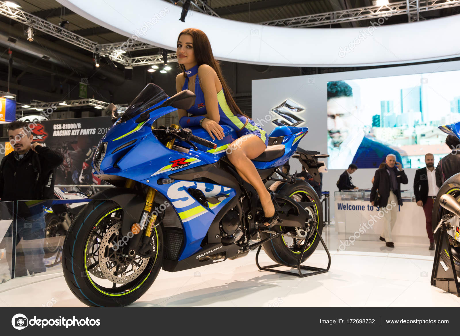 Model Posing At Eicma 17 In Milan Italy Stock Editorial Photo C Tinx