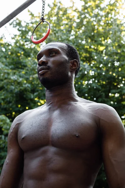 Athletic black man posing in a city park — Stock Photo, Image