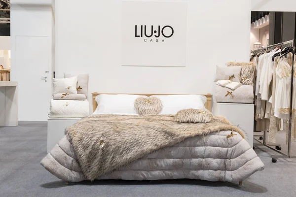 Liu Jo double bed on display at HOMI 2018 — стокове фото