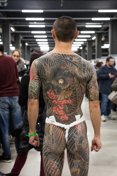 Tattoed man at Milan Tattoo Convention 2018, Italy — Stock Photo, Image