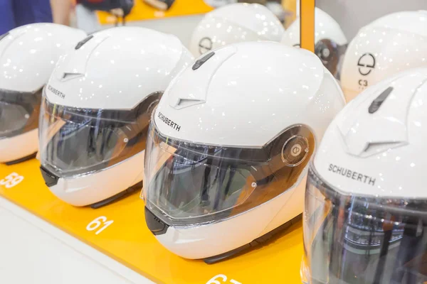 Helmets on display at EICMA 2019 in Milan, Italy — Stock Photo, Image