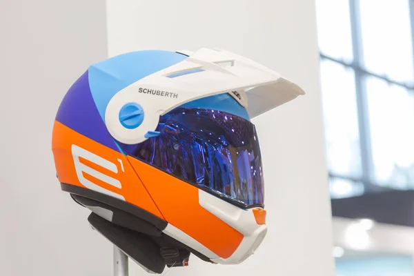 Helmet on display at Eicma 2019 in Milan, Italy — стокове фото