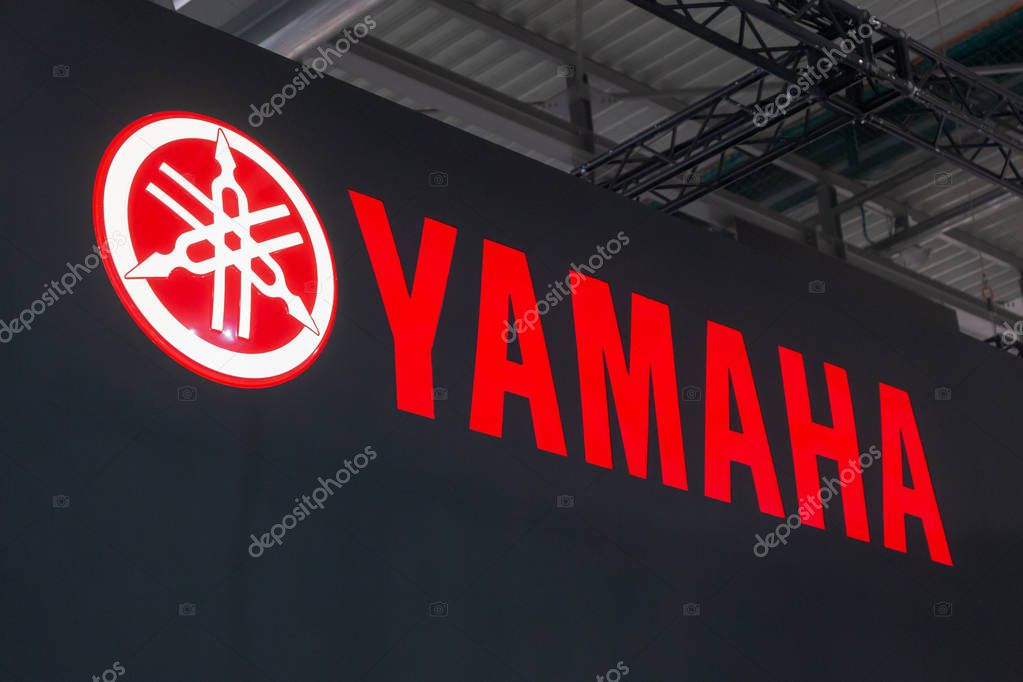 MILAN, ITALY - NOVEMBER 7: Yamaha logo at EICMA, international motorcycle exhibition on NOVEMBER 7, 2019 in Milan.