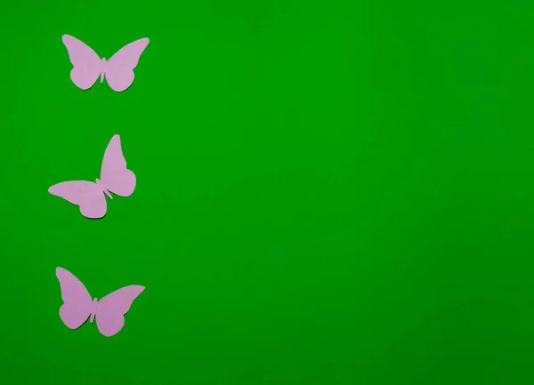 Cardboard Butterflies Green Background — Stock Photo, Image