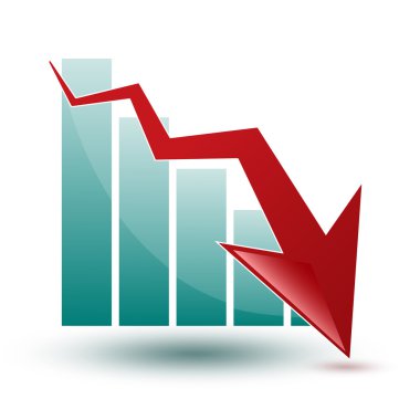grafik ve gerileme içinde beyaz bir arka plan üzerindeki oku