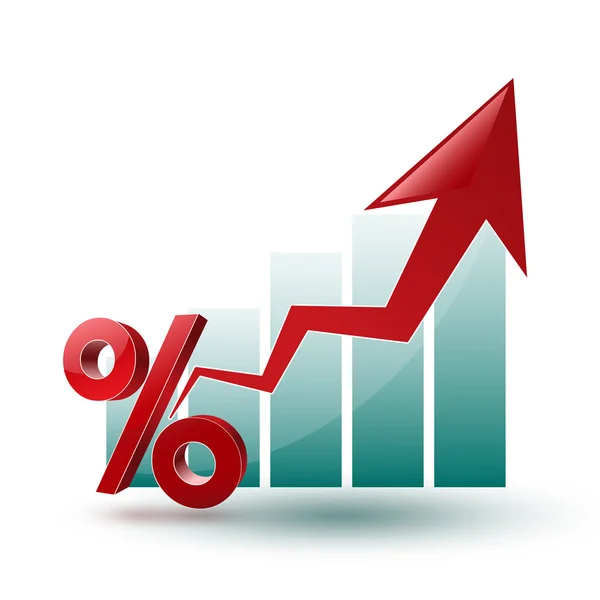 Gráfico e seta em um fundo branco em regress — Vetor de Stock