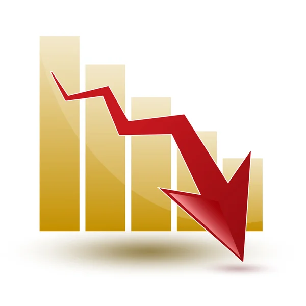 Diagramm und Pfeil auf weißem Hintergrund in Regress — Stockvektor