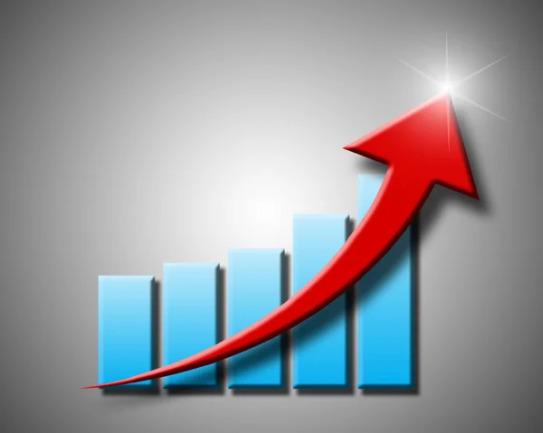Grafico e freccia su sfondo grigio in corso — Foto Stock