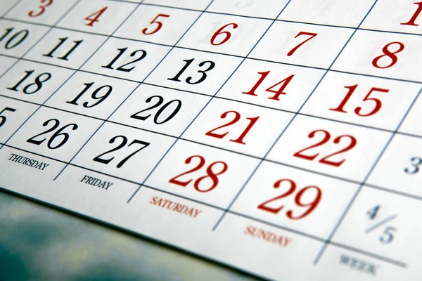 Beyaz takvim günü numaraları ile