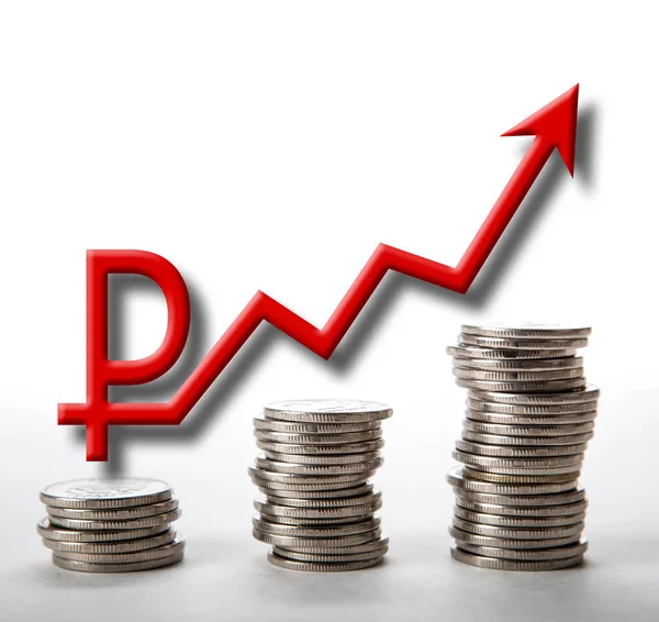 Pile di monete in rublo con diagramma — Foto Stock