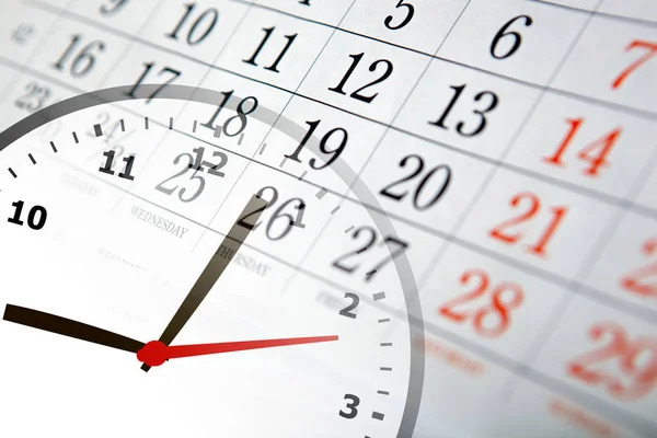 Wall calendar with the number of days and clock — Stock Photo, Image