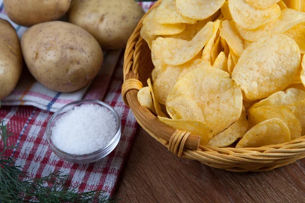 Still life from a basket with potato chips — Stock Photo, Image