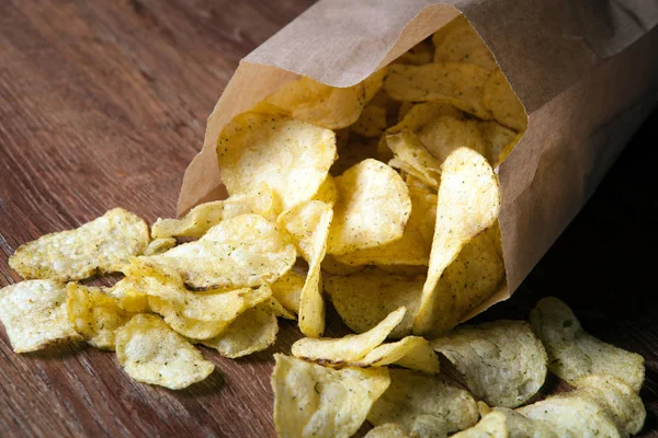 Bunch of fried potato chips in the package — Stock Photo, Image