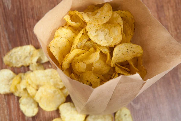 Bunch of fried potato chips in the package — Stock Photo, Image