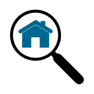 bir büyüteç ve bir evin bir siluet çizimi