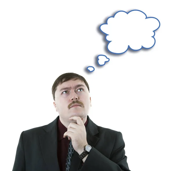 Portrait of a man in thinking with a cloud over his head — Stock Photo, Image