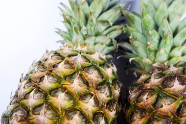 Beyaz bir arka plan üzerinde iki büyük ananas