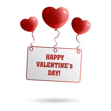 Üç Kalp balonlar yükseltmek bir kartpostal yazıt ile bir 