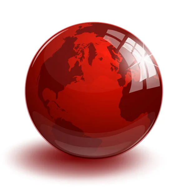 Globo de terra de vidro transparente vermelho em um branco — Vetor de Stock
