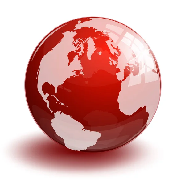 Globo de terra de vidro transparente vermelho em um branco — Vetor de Stock