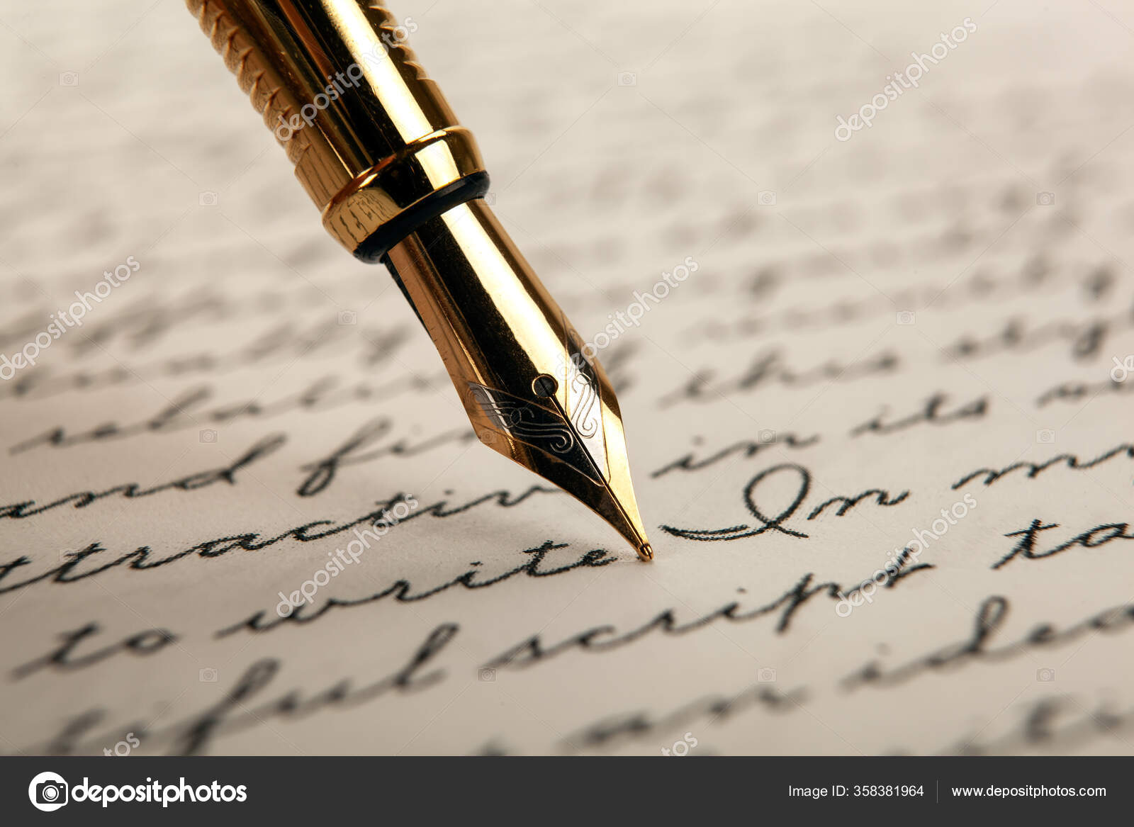 Fountain Pen Paper Ink Text White Background Closeup Stock Photo