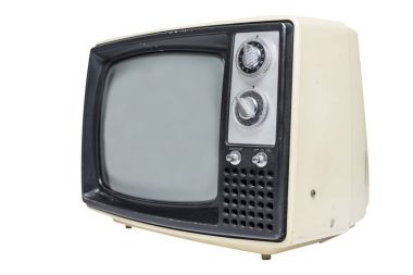 Boş bir ekran beyaz bir arka plan üzerinde izole bir vintage tüp televizyon.