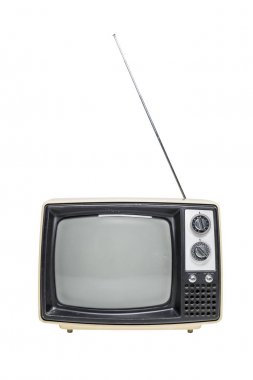 Boş bir ekran bir retro tüp televizyon beyaz bir arka plan üzerinde izole.