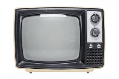 Vintage tüp televizyon izole beyaz bir arka plan üzerinde siyah bir ekran ile.