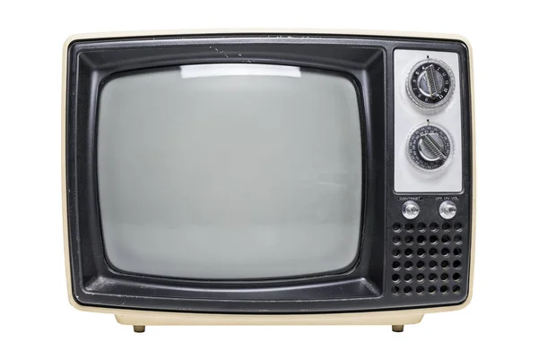 Vintage tüp televizyon izole beyaz bir arka plan üzerinde siyah bir ekran ile.