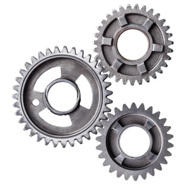 Bir küme üzerinde beyaz bir arka plan izole iç içe metal vites. 
