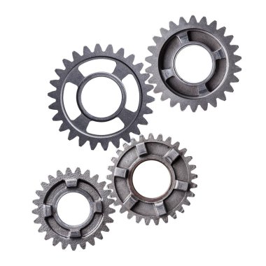 Bir küme üzerinde beyaz bir arka plan izole iç içe metal vites. 