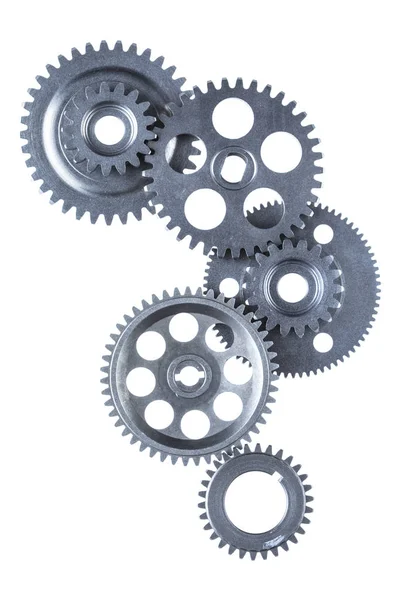 Large Group Industrial Metal Gears Linked Together White Background — Stock Photo, Image