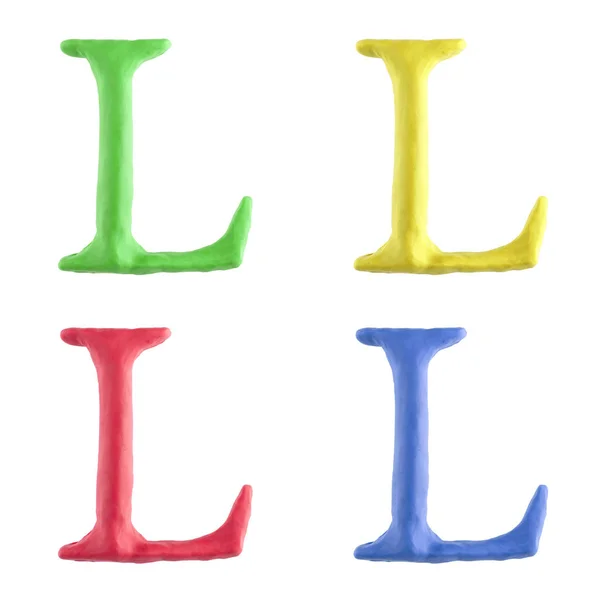 自定义大写字母 手由橡皮泥用四种不同的颜色制成 这个独特的字符是孤立的白色背景 — 图库照片