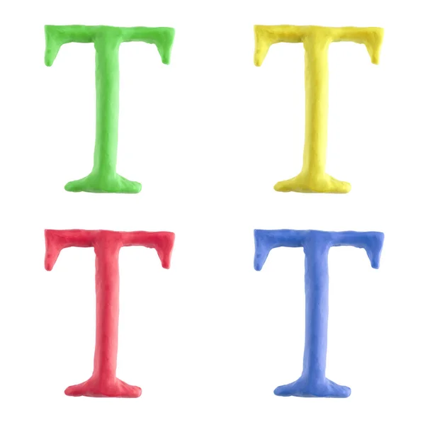 一个自定义大写字母 手由橡皮泥用四种不同的颜色 这个独特的字符是孤立的白色背景 — 图库照片