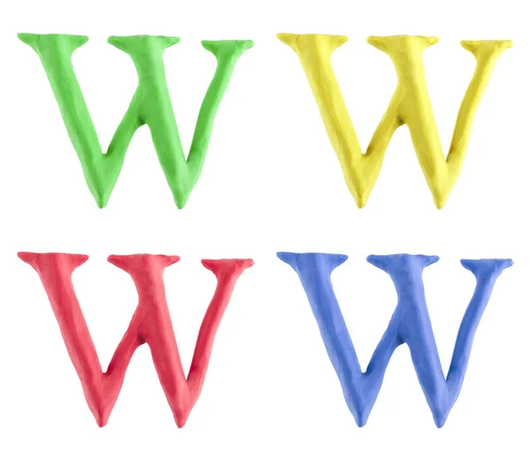 自定义大写字母 手由橡皮泥在四种不同的颜色 这个独特的字符是孤立的白色背景 — 图库照片