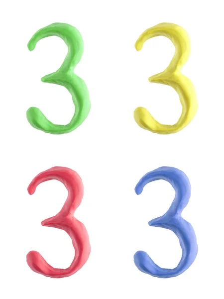 Custom Number Three Hand Made Out Plasticine Four Different Colors — Stock Photo, Image