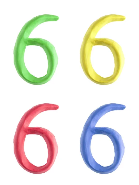 Custom Number Six Hand Made Out Plasticine Four Different Colors — Stock Photo, Image