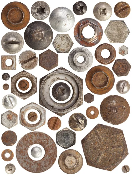 Huge Collection Rusty Bolts Screws Nuts White Background Excellent Adding — Stock Photo, Image