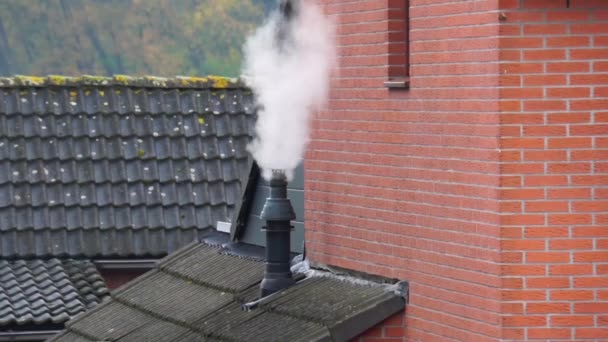 Rauchender Schornstein Auf Einem Holländischen Dach Winter Der Das Haus — Stockvideo