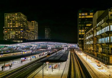 Central station utrecht lighted by night, popular city architecture, Utrecht, The Netherlands, 23 january, 2020