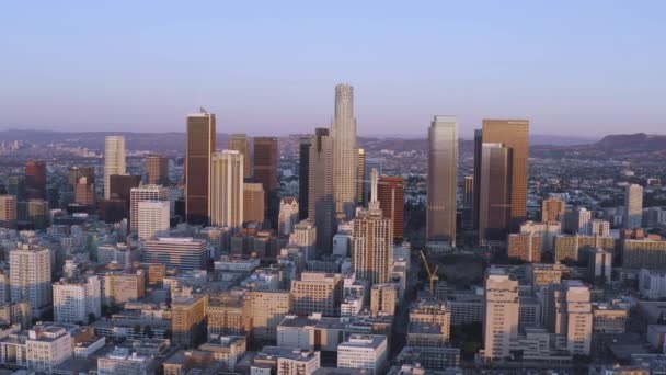 Aerial Panoramic Shot Downtown Los Angeles Sunrise California — Stock Video