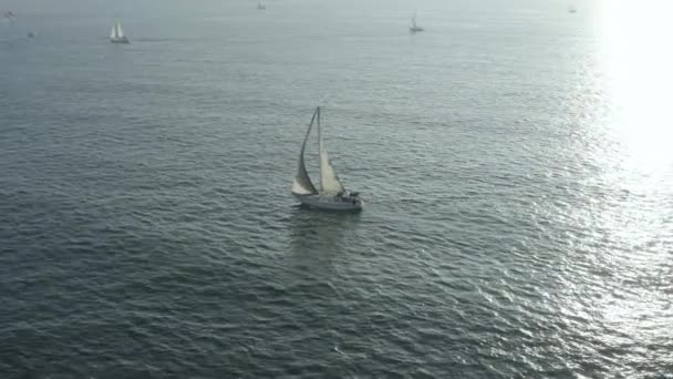 Drohnen Panoramaaufnahme Von Yachten Die Entlang Der Küste Der Nähe — Stockvideo