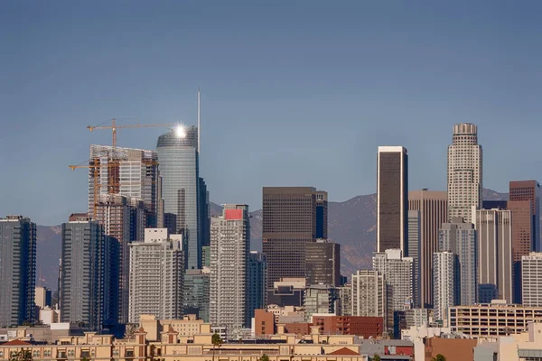 Los Angeles downtown skyscrapers in a summer sun of California — 스톡 사진